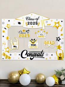 1 Set de Marco de Foto de Graduación Blanco y Dorado, Adecuado para Felicitar a Graduados de 2025, Decoración de Fiesta de Graduación, Accesorios de Foto de Graduación 2025, Decoración de Foto, Decoración de Fondo de Pared
