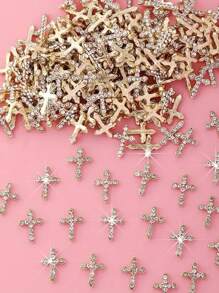 20 件十字指甲水钻和宝石饰物，用于美甲，3D 合金指甲饰物用品，十字指甲贴花，防过敏金色金属美甲装饰品，适用于女士美甲，手机壳十字饰物，剪贴簿工艺品 DIY - 彩色 - 查看 2