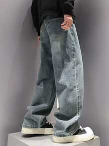 Boys Teenagers Fashionable Denim Jeans, Teen Boy Spring Autumn New Style Loose Casual Straight Pants, Teens