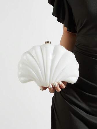 时尚扇贝形亚克力女士手拿包 奢华渐变色磁铁扣金属长链单肩女式晚宴包，水晶装饰，仿珍珠 适合派对女孩、女士、女士、新娘 适合派对、婚礼、舞会、晚宴/宴会 送给女性的最佳礼物