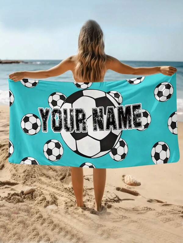Toalla de playa de fútbol personalizada - con tu texto personalizado, diseño elegante de balón de fútbol, super absorbente y de secado rápido de microfibra, perfecta para la playa, la piscina, los deportes, un regalo único para los fanáticos del fútbol, hombres, mujeres, decoración de baño para vacaciones de verano, para el día del padre, para graduación, para bodas, para inauguración de la casa, esenciales de viaje, accesorios de viaje, esenciales de playa