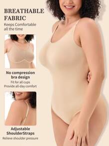 Women Backless Shapewear Bodysuit Tummy Control Body Shaper Smooth Snatched Waist Thong Body Suit Slimming Body  Camisole - 米色 - 查看 4