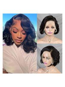 Human Hair Bob Wig With Body Wave, Featuring A 13X4 Lace Front Design. Perfect For Women Seeking A Short Bob Or Pixie Cut With Curly Styles.