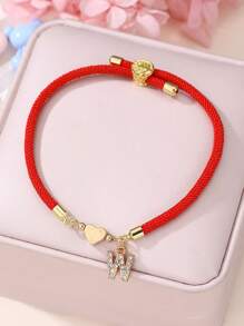 1 Pc/26 Pcs Heart & Letter Charm Bracelet For Girls, Red - Red - View 29