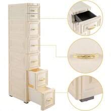 ZhdnBhnos 6 Tier Narrow Storage Cabinet, Vertical Storage Unit With Drawers And Casters, Large Capacity Narrow Tall Slim Storage Tower For Small Kitchen Laundry Living Room Toilet Small Spaces Gap - 白色 - 查看 1