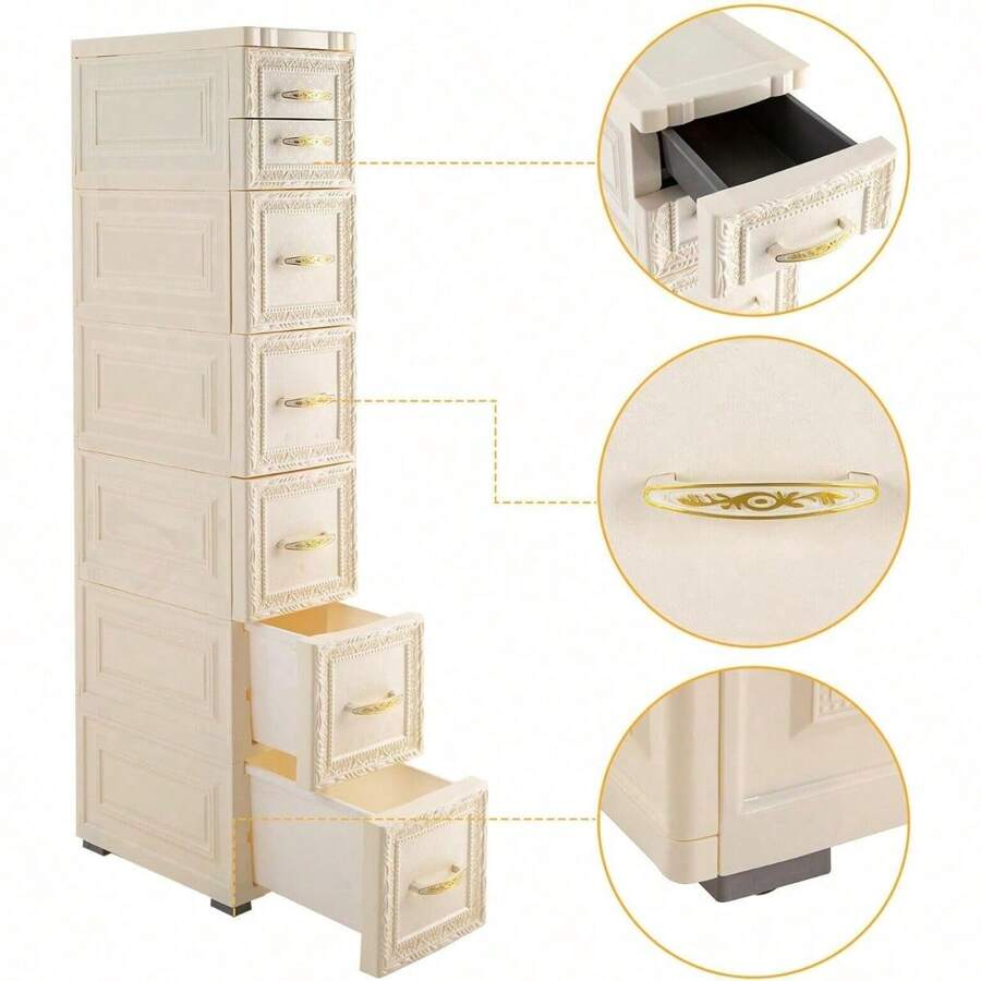 ZhdnBhnos 6 Tier Narrow Storage Cabinet, Vertical Storage Unit With Drawers And Casters, Large Capacity Narrow Tall Slim Storage Tower For Small Kitchen Laundry Living Room Toilet Small Spaces Gap - 白色 - 查看 1