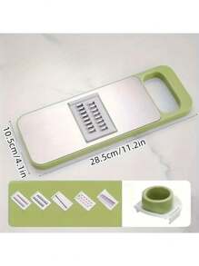7pcs Stainless Steel Multi-Function Vegetable Slicer And Grater Set With Replaceable Blades, Manual Kitchen Tool Kit For Potatoes, Carrots And Cucumbers - Green - View 4