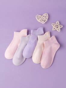 5 Pairs Spring And Summer Children's Thin Macaron Multi-Color Anti-Pilling Girls Pink Series Summer Solid Color Net Thin Boat Socks Heel Socks - Multicolor - View 1