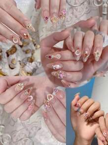 24 件 Y2K 金属美甲宝石 - 3D 心形、星星、蝴蝶结、樱桃水钻美甲宝石闪亮珠宝美甲装饰配件美甲用品美甲饰品 - 金色 - 查看 4