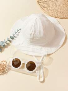 2pcs/Set Cute Baby Sun Hat & Sunglasses Set, Sun Protection Outfit For 1-3 Years Old Toddlers Outdoor