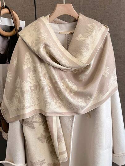 FADZOYLE 1件装女士花卉提花双色图案围巾毯子颈巾，触感如羊绒般柔软，长款披肩围巾，短流苏，保暖舒适，时尚大号围巾，适合秋冬季日常、晚宴、旅行、办公、冬季婚礼及礼品搭配。