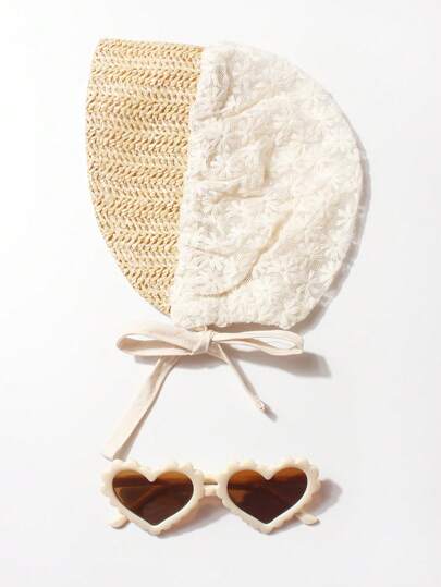 2 peças de boné estilo palácio para bebês, óculos de sol da moda de verão, adequados para uso diário, infantil de 0 a 2 anos