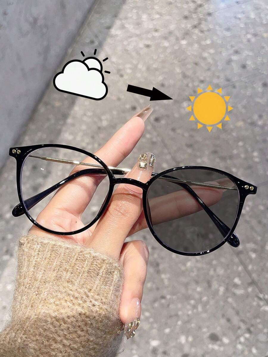 1副女士圆形日常休闲简约时尚透明镜片眼镜，适合外出、上学、通勤等场合。