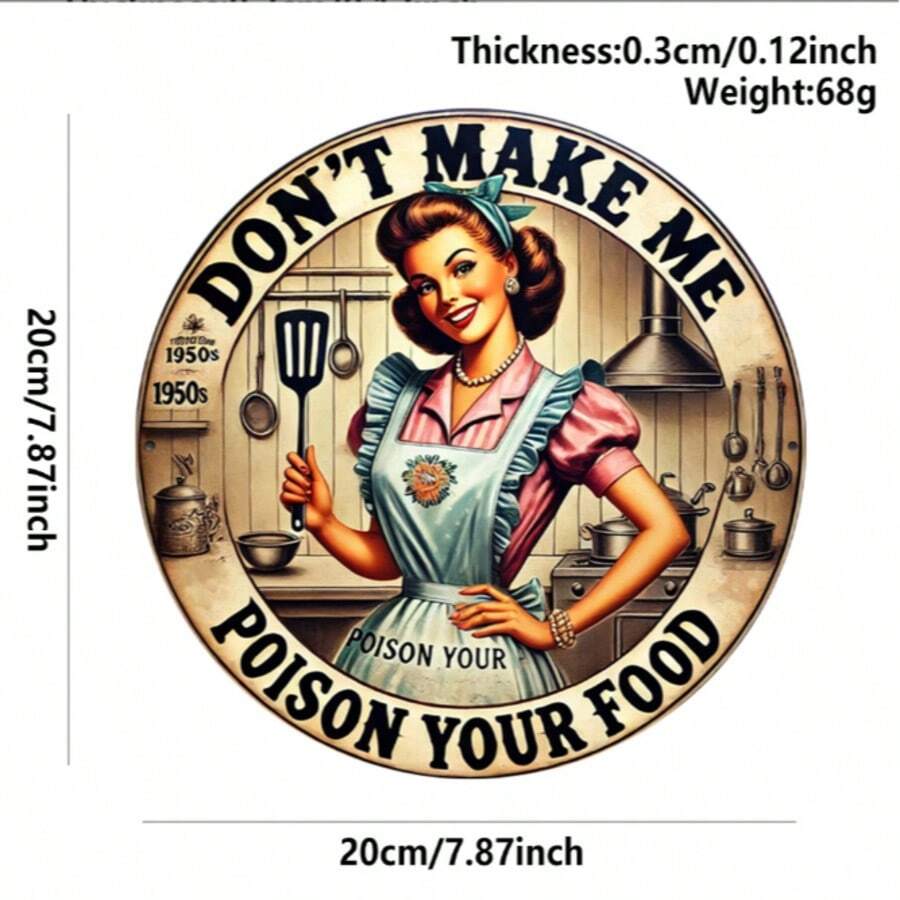 Placa de pared de arte de cocina retro de 7.09 pulgadas - "No dejes que envenenemetodos tu comida" Logotipo decorativo estilo de los años 50, madera artificial sin electricidad, perfecto para el hogar, restaurante, bar, cafetería, decoración, agrega características a cualquier habitación