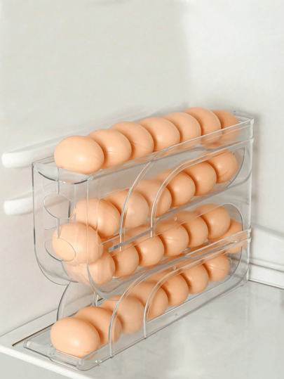 1 pieza Dispensador de huevos de 3/4 niveles transparente y ligero, soporte automático a prueba de roturas para refrigerador y encimera, fácil de limpiar, lavable, equipo industrial de suministros alimenticios, estantería de almacenamiento lateral para organizar la cocina, caja de almacenamiento de huevos