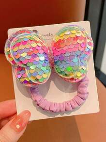 3 件随机颜色亮片蝴蝶结发圈，不伤发的女孩发带，婴儿渐变色弹性发饰 - 彩色 - 查看 5