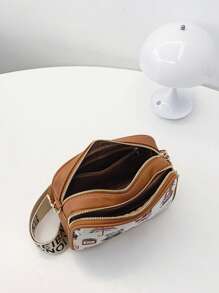 可爱休闲女士小方包，时尚卡通极具吸引力的轻便斜挎包 - 棕色 - 查看 5