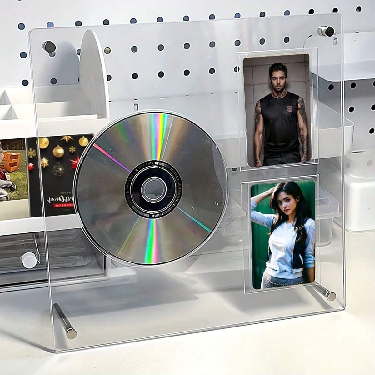 Marco de fotos de disco CD, soporte de exhibición de acrílico HD, pequeña caja de almacenamiento de tarjetas de álbum de discos, soporte de exhibición de tarjetas de fotos de álbum de ídolos, marco de fotos, decoración de álbum transparente de acrílico, gran regalo, decoración de hogar y habitación de mesa