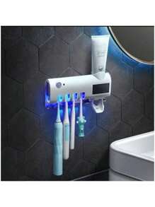 Soporte para cepillo de dientes con cargador USB, de dos capas, para pasta de dientes y retorno a la escuela - Negro - Ver 1