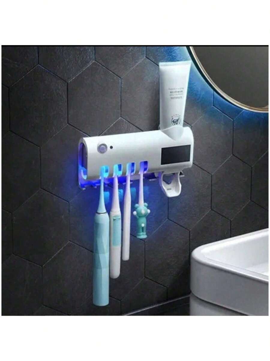 Soporte para cepillo de dientes con cargador USB, de dos capas, para pasta de dientes y retorno a la escuela - Negro - Ver 1
