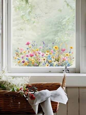 1 件春夏蝴蝶花朵窗贴 - 鲜艳静电贴纸，适用于卧室、客厅、冰箱和橱柜，易于粘贴在光滑表面上，艺术家居装饰，家居装饰和配件贴纸礼物生日毕业房间装饰墙壁装饰浴室装饰卧室装饰房间装饰用品客厅装饰家居装饰客厅墙壁艺术墙纸贴纸个性化贴纸