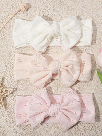 3pcs/Set Hollow Out Jacquard Bow Elastic Baby Headbands, Cute Sweet Soft Comfortable Infant Hair Accessories, Suitable For Daily And Holiday Use