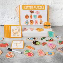 1 Set Amusing Animal & Alphabet Matching Wooden Puzzle Toy, Enhancing Observation, Identification, Memory And Cognition Skills