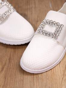 女士休闲平底鞋，时尚弹性水钻装饰舒适柔软百搭鞋，适合春秋季 - 白色 - 查看 9