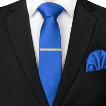 3-Piece Set: 2.36inch(6cm) Narrow Tie, Pocket Square, Tie Clip, Classic Combination, Men's Slim Fit Solid Color Silk Jacquard Tie Set, Suitable As Men's Gift, Suitable For Formal Occasions Such As Parties, Weddings, And Photo Shoots