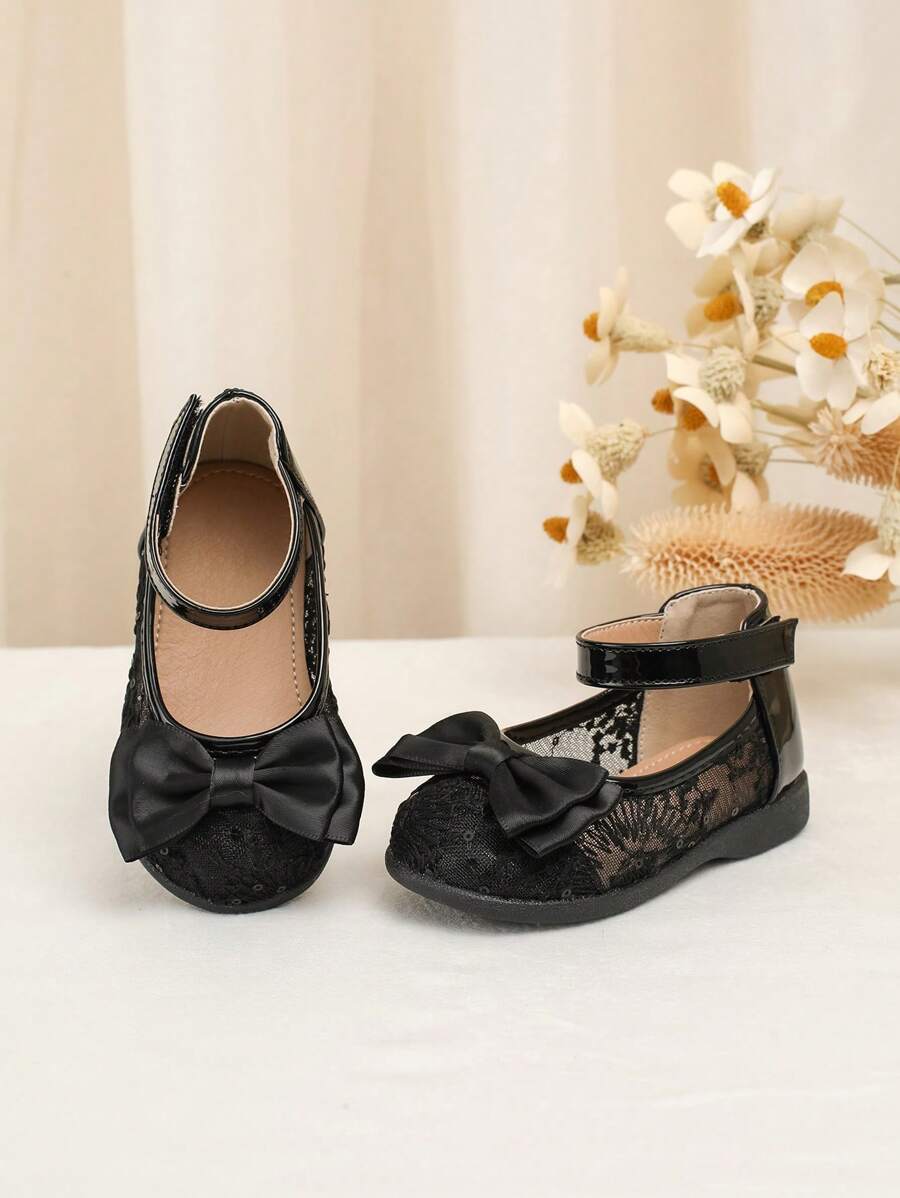 New Girls Leather Shoes Baby Stylish Cute Princess Performance Shoes Bow Decor Breathable Soft Sole Flats, Fashion Shallow Loafers - Black - View 1