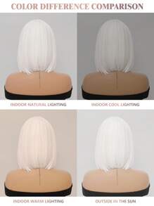 Peluca corta de 12 pulgadas con bob blanco, peluca sintética recta y corta resistente al calor con flequillo para mujeres, con aspecto suave y natural, adecuada para fiestas, cosplay, Halloween, Navidad - Blanco - Ver 9