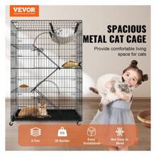 4-Tier Large Cat Cages Indoor, Detachable Metal Playpen Enclosure With 360 Rotating Casters, With 3 Ladders And A Hammock For 1-3 Cats, 35.4x23.6x51 Inch 4 Layers