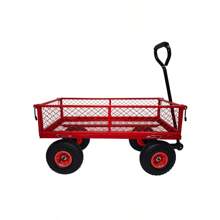 3 Cu. Ft. 300 Lbs. Capacity Removable Sides Metal Steel Mesh Heavy Duty Utility Wagon Outdoor Garden Cart In Red