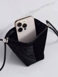 Mini Velvet Rhinestone Handbag Clutch, Unique Shape Cute Makeup Bag Coin Purse Stylish Small Bag - Black - View 8