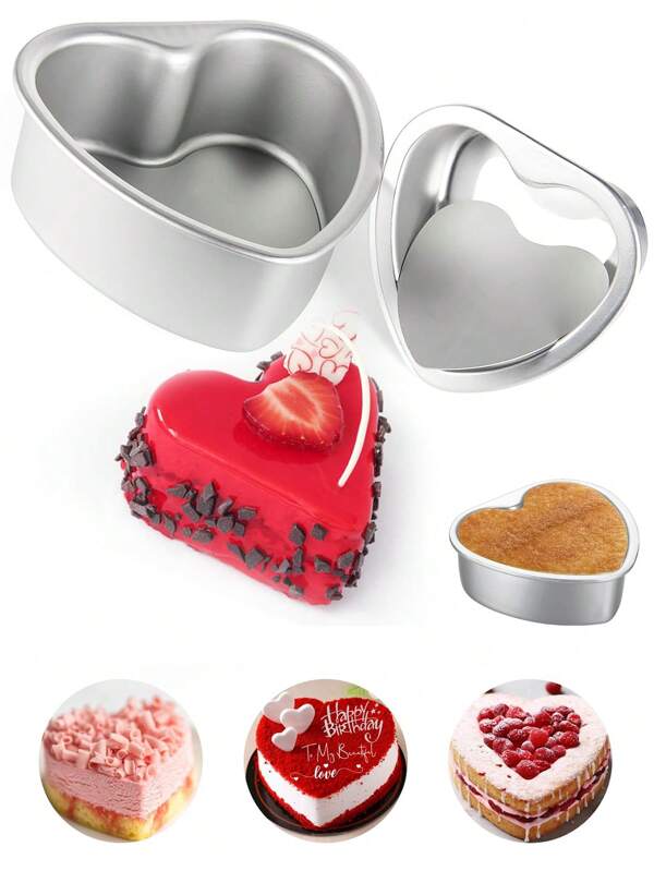 1 set di stampi per torta a forma di cuore da 4 pollici e 6 pollici con fondo rimovibile, stampi per torta antiadesivi a forma di cuore, stampo per torta chiffon, stampo per torta in alluminio a forma di cuore, adatto per cheesecake, pane, pizza, torta chiffon e caramelle gommose - strumenti da cucina fai-da-te, per compleanni, feste, San Valentino, cucina, dessert romantici, matrimonio