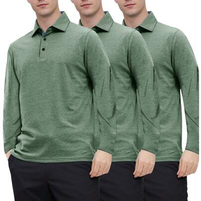 Men's 3-Pack Polo Shirts Long Sleeve Wicking Casual Collared Shirts