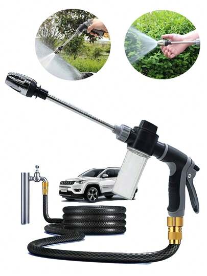 1pc High Pressure Washer Spray Gun, Adjustable Metal Nozzle, Plastic Car Snow Foam Cleaner Gun, Garden Cleaner Soap Bottle Spray Head, High Pressure Car Wash Foam Tank Spray Head For Car Washing, Yard Watering, Lawn Care Watering