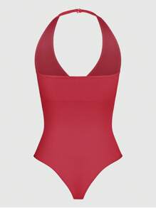 Loungeista 1pc Women's Seamless Shapewear Jumpsuit, Convertible Design With Detachable Straps, Tummy Control And Butt Lift, Full Body Shaping For Outdoor/Bikini Wear - Red - View 12
