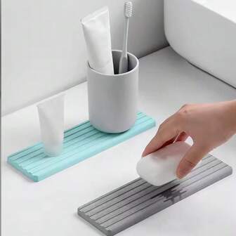 1 件吸水浴室托盘垫、硅胶碗碟干燥架、梳妆台水槽收纳托盘、皂液器海绵架、适用于浴室、梳妆台水槽收纳整理器家居浴室装饰浴室收纳夏季