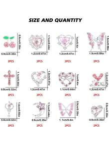 24Pcs Y2K Alloy Nail Art Rhinestone Decorations, 3D Heart Star Bow Cherry Nail Gems Shiny Jewelry Nail Art Accessories Nail Supplies Nails Nail Charms
