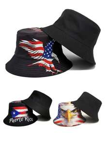 1 pièce Chapeau seau nouvellement conçu avec motif d'élément américain, unisexe. Protection respirante contre le soleil, convenant pour le port décontracté au printemps et en été. Motif d'aigle, polyvalent et , idéal pour le Jour de l'indépendance.