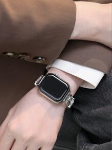 1pc Fashion Apple WatchBand Watch Strap Silver Bracelet Women,Geometric Floral Openwork Rhinestone Pattern Design Perfectly Fits The Wrist,Rhinestone Metal Shiny Strap, Compatible With Apple Watch Series 10/9/8/7/SE/6/5/4, 38mm 40mm 41mm 42mm 44mm 45mm 46mm 49mm, Smart Watch Strap, Bracelet Wristband Suitable For Her Gifts, Gifts To Friends,Adjustable AppleWatch Band