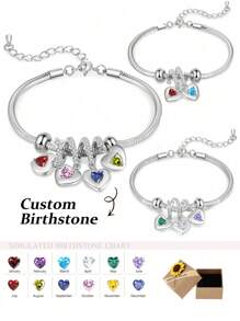 1pc Personalized Valentine's Day Gifts For Her,Family Diamond Charm Chain Bracelet For Women,Girlfriend,Wife,Valentine's Day Gifts,Custom Birthstone Bracelet, Birthstone Bracelet For Mom, Family Birthstone Bracelet, Family Birthstones, Personalized Gifts