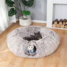 Warm Fluffy Plush Cat Dog Tunnel Bed With Washable Cushion-Big Tube Playground Toys 3 FT Diameter Longer Crinkle Collapsible 3 Way, For Indoor Cat Kitty Kitten Puppy Rabbit Ferret Brown - Brown - View 1