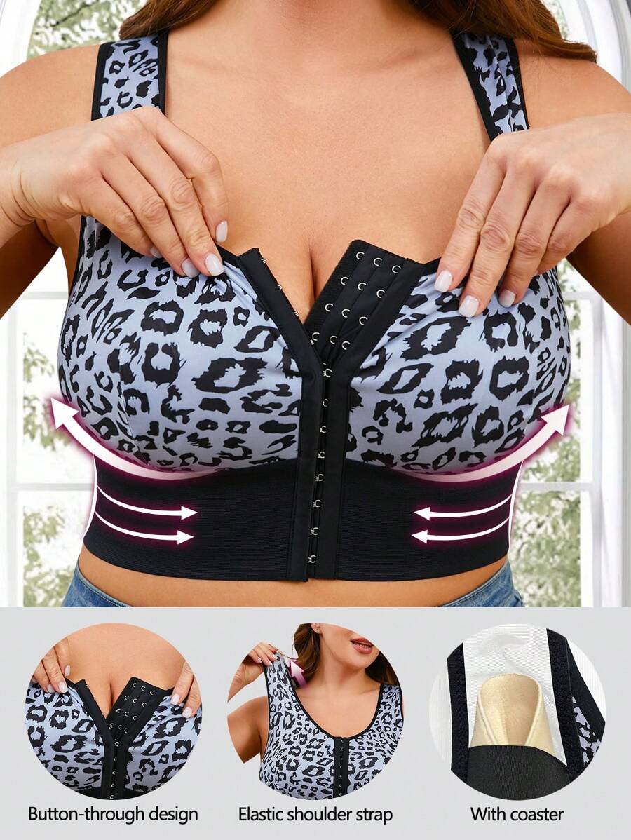 1pc Leopard Pattern Crop Top With Hidden Cup Holder, Casual Undershirt - View 1