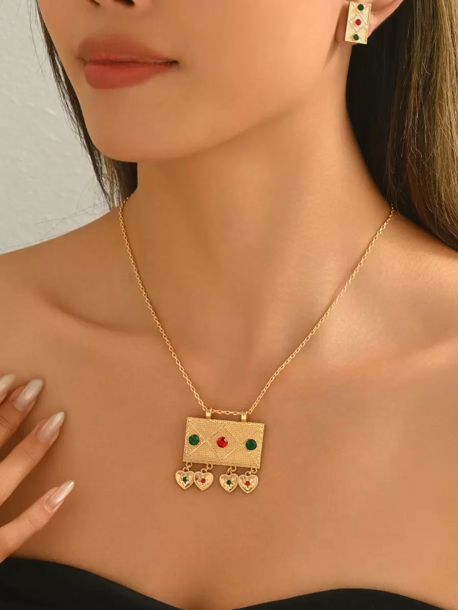 3pcs/Set Elegant Floral Tassel Crescent Moon Earrings & Necklace Jewelry Set For Women, Party Gift, Festival Accessories