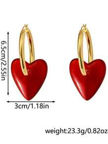 1 Pair Vintage Bold Red Heart Hoop Earrings, Fashionable & Minimalist Design, Versatile Accessory Suitable For Daily Or Party Wear, Perfect For Women & Valentine's Day