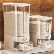 Transparent Rice Dispenser, 22lbs(10L) Large Capacity Rice Storage Container, One-Button Dispensing With Measuring Cup, Suitable For Kitchen Pantry,