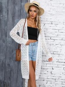 Cardigan lung din tricot cu scobire pentru femei, pulover subțire deschis în față