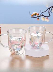 Tasse en verre avec poignée et fleurs séchées, Mug à café avec poignée, Tasse à thé au lait avec poignée, Verre à eau, Un choix de cadeau idéal ! Retour à l'école